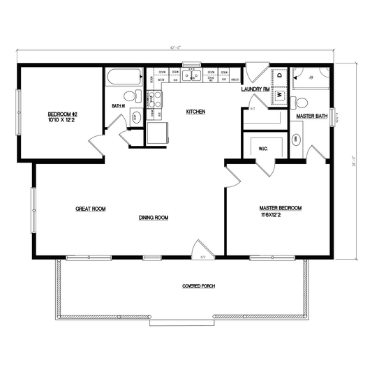 Plan #206 – 26' x 42' | 1,092 Sq Ft | 2 Bed, 2 Bath Turnkey Cabin with Private Master Suite