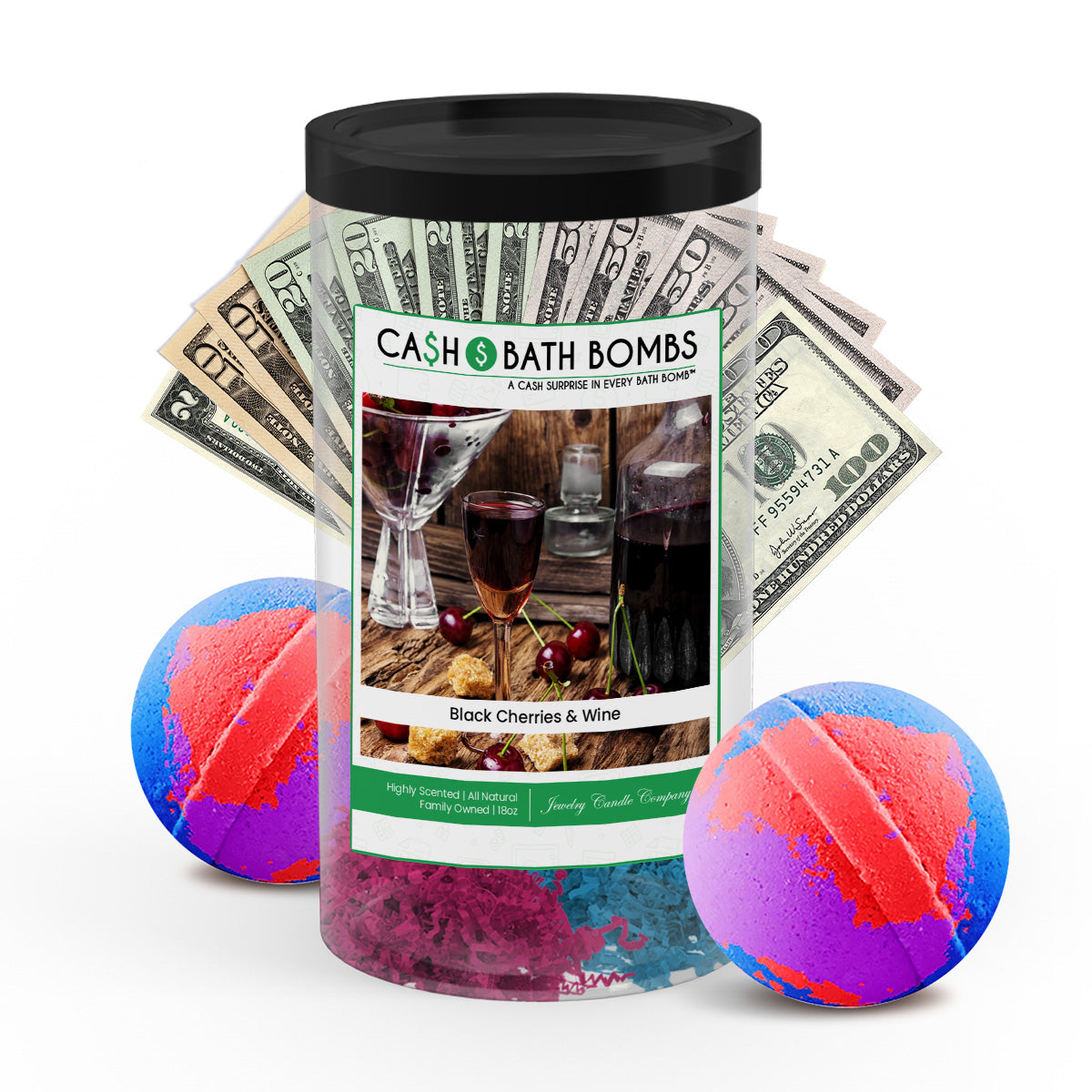 black cherrie and wine cash bath bomb twin packs