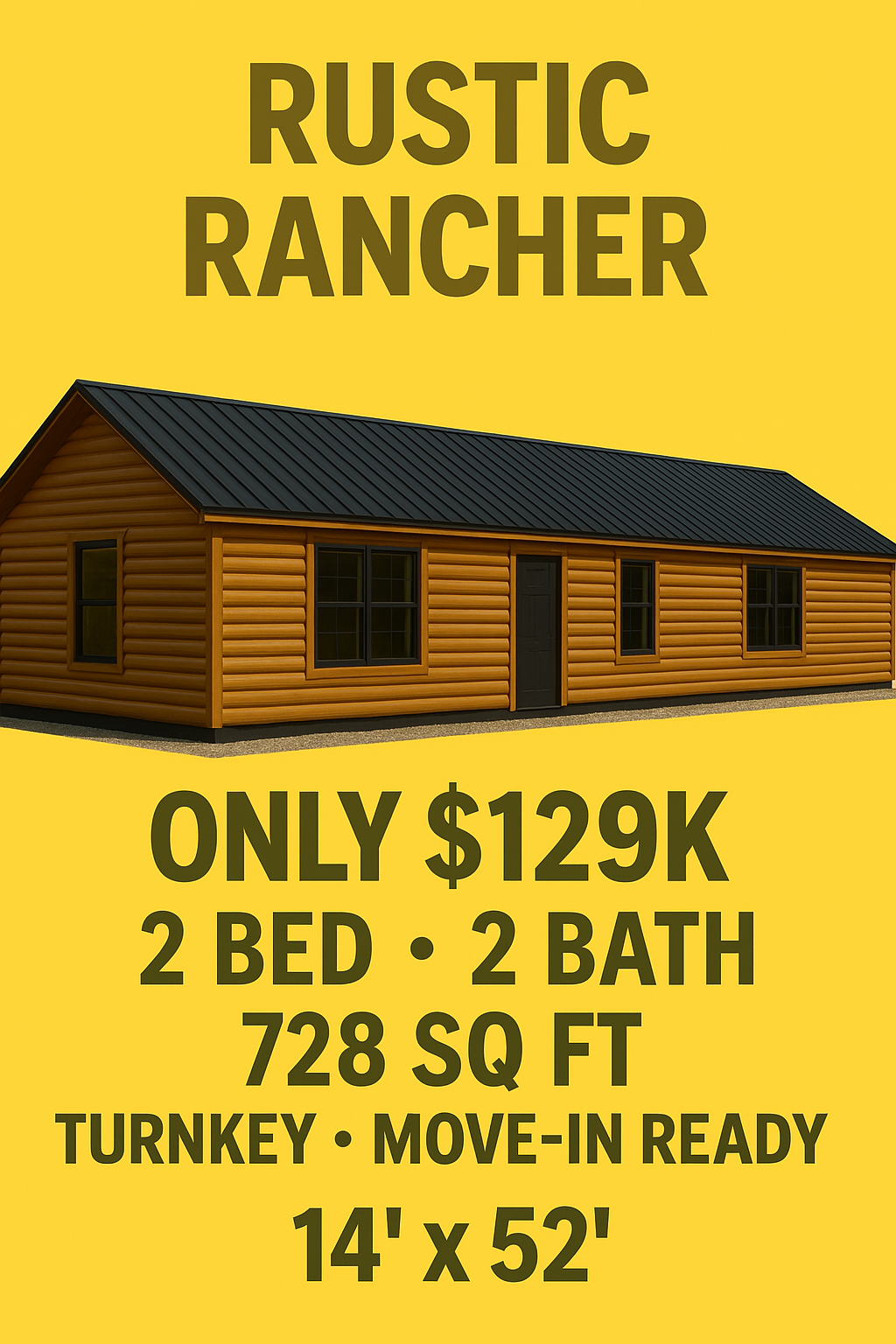 Rustic Rancher Cabin (Offered in 2 bed and 1 bath options)