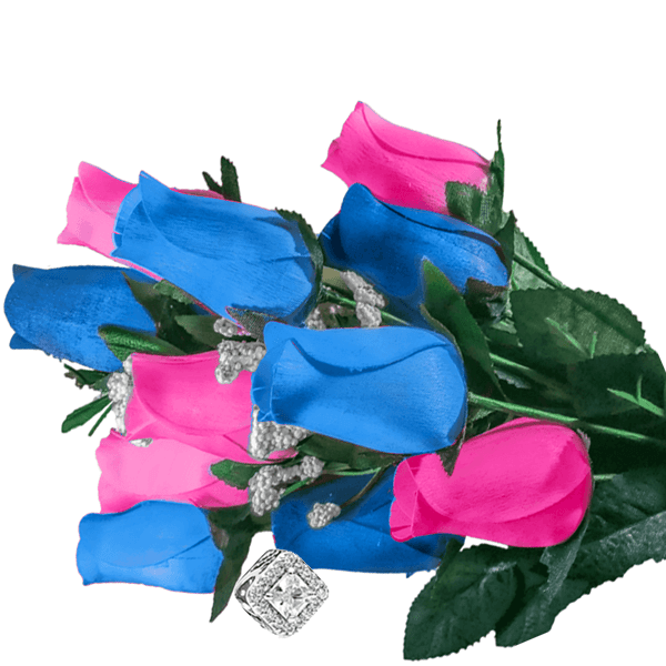 Baby Blue & Pink Bouquet Charm Roses