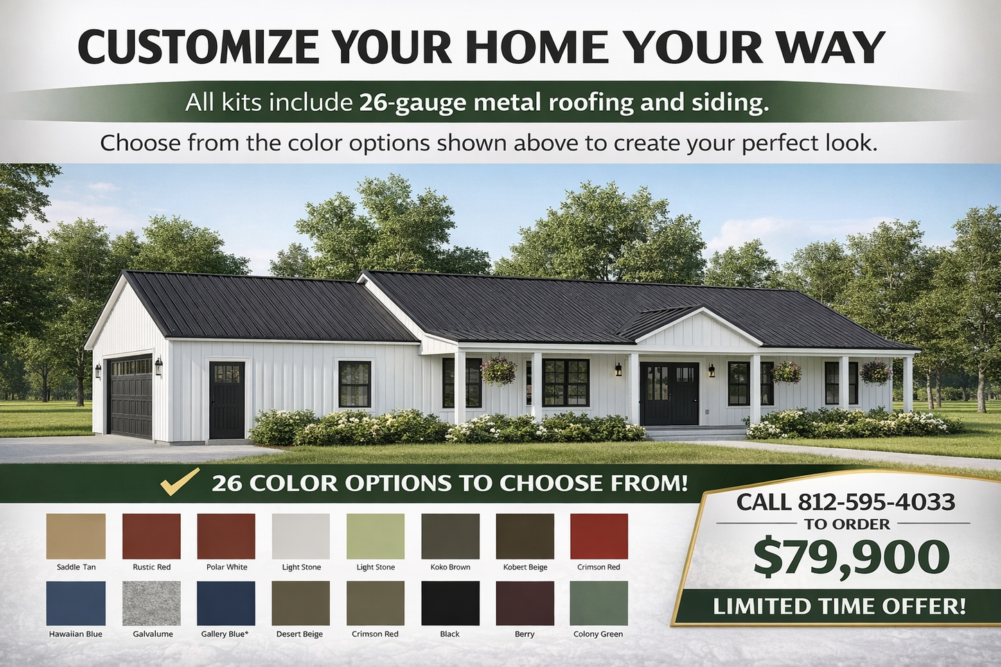 Praire Ridge 2.0 Affordable House Kit (3 bed 2 bath)