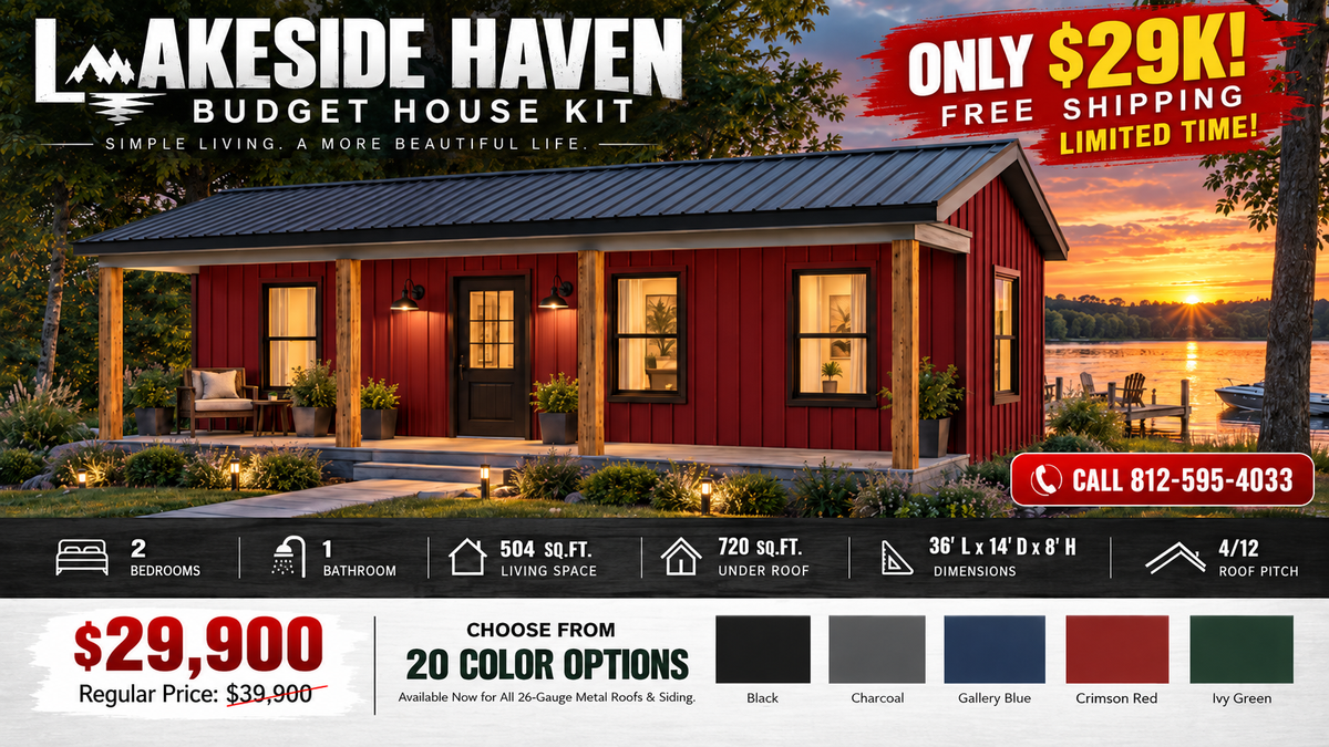 Lakeside Haven Tiny Home Affordable House Kit (2 bed 1 bath)