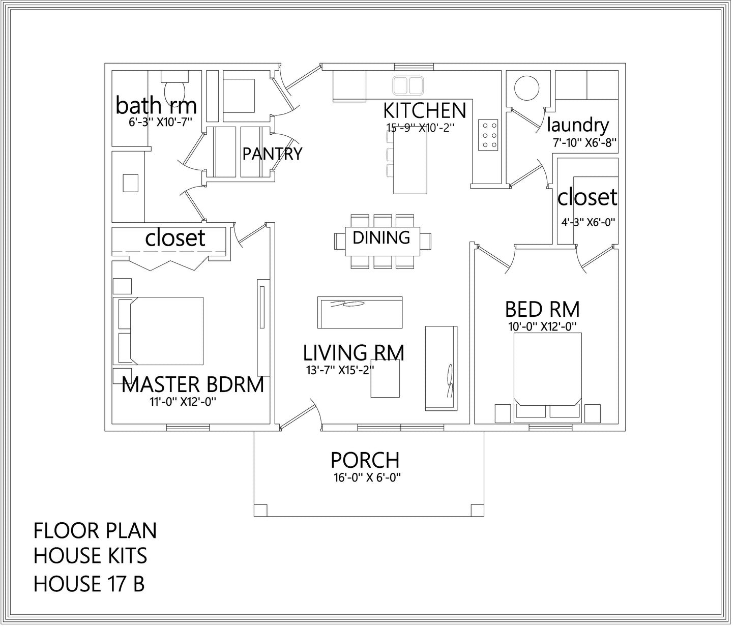 Sunflower Suite Affordable Metal House Kit (2 bed 1 bath 936 sq feet)