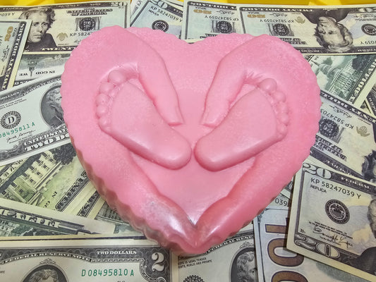Giant Babies Feet In Mothers Hands Heart Shaped Cash Wax Melt