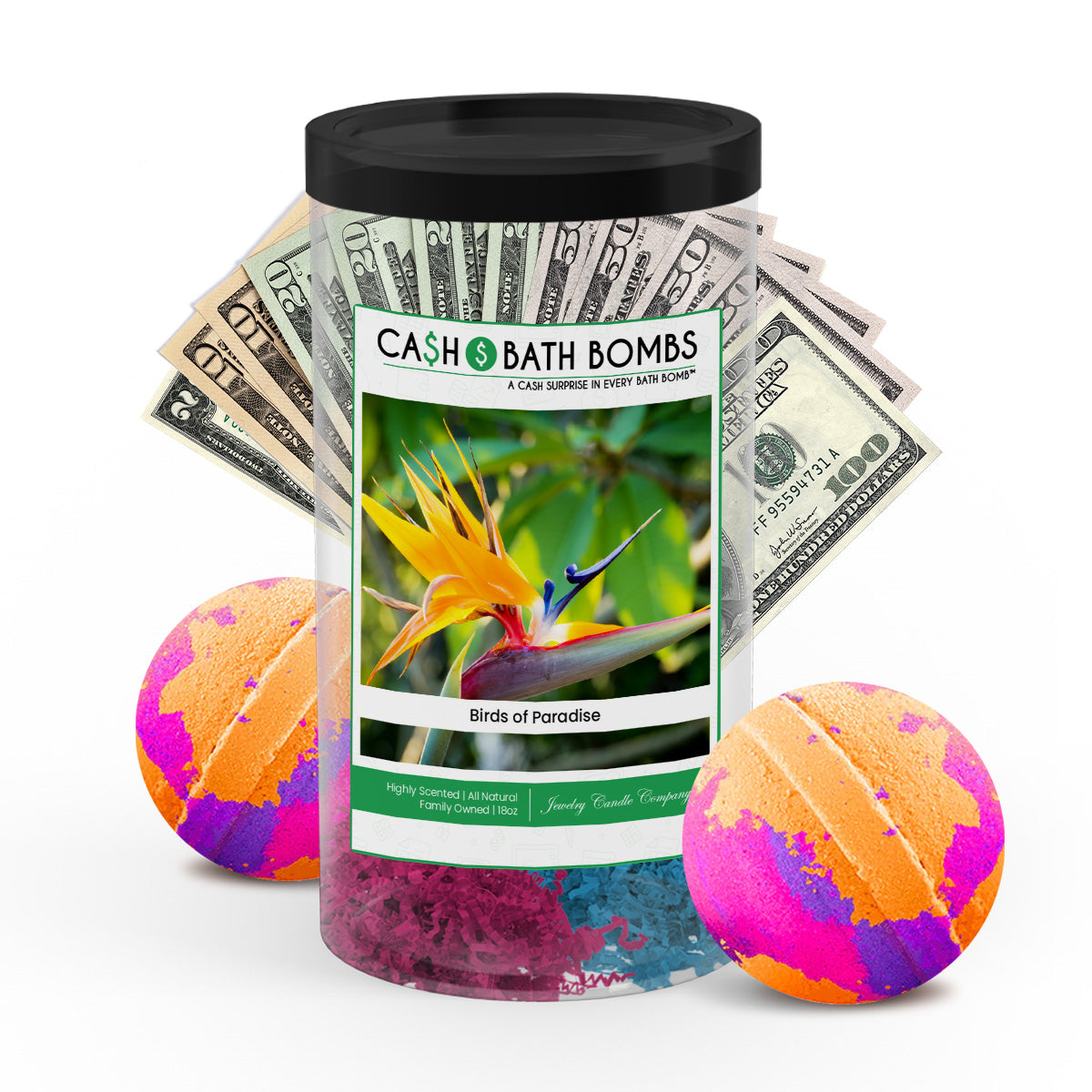 birds of paradise cash bath bomb twin packs