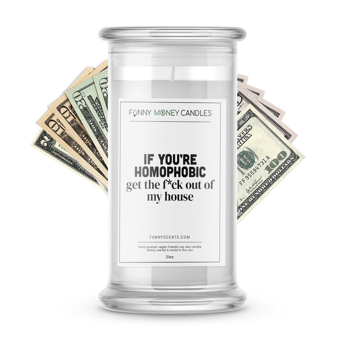 If You're Homophobic get the f*ck out of my house Money Funny Candles