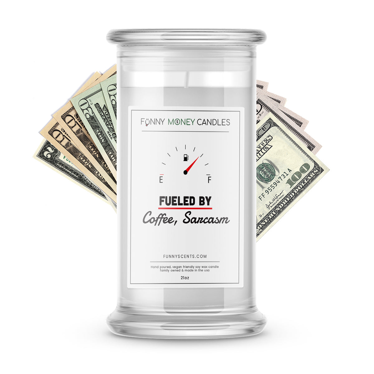 Fueled By Coffee Sarcasm and Money Funny Candles