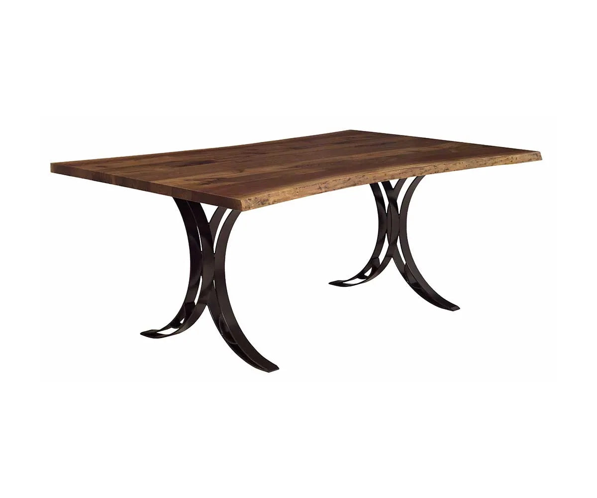 Amish Made Live Edge Dining Table with Double Curved Base