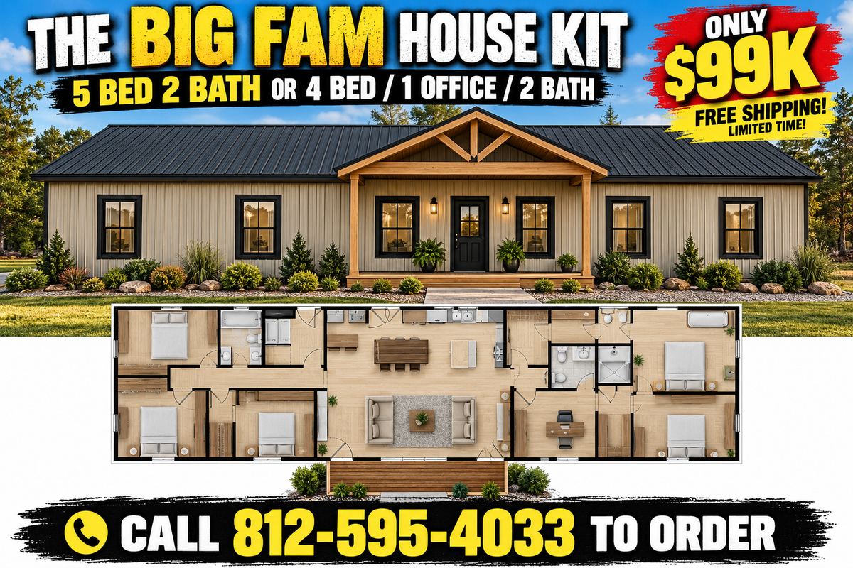 The Big Fam Budget House Kit (5 bed 2 bath or 4 bed, 1 office 2 bath)