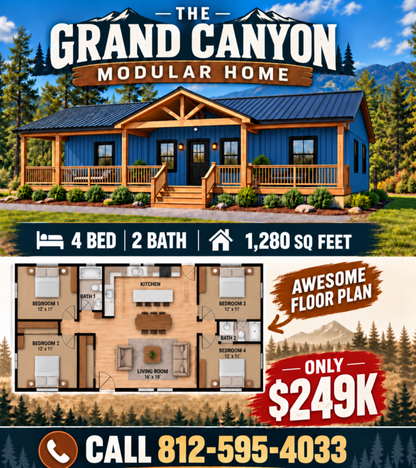 THE GRAND CANYON MODULAR CABIN  (4 BED 2 BATH OR 2 BED )