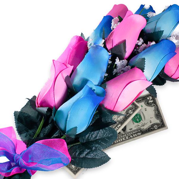 Baby Blue & Pink Bouquet Cash Roses β Amish Built Cabins | Modular ...
