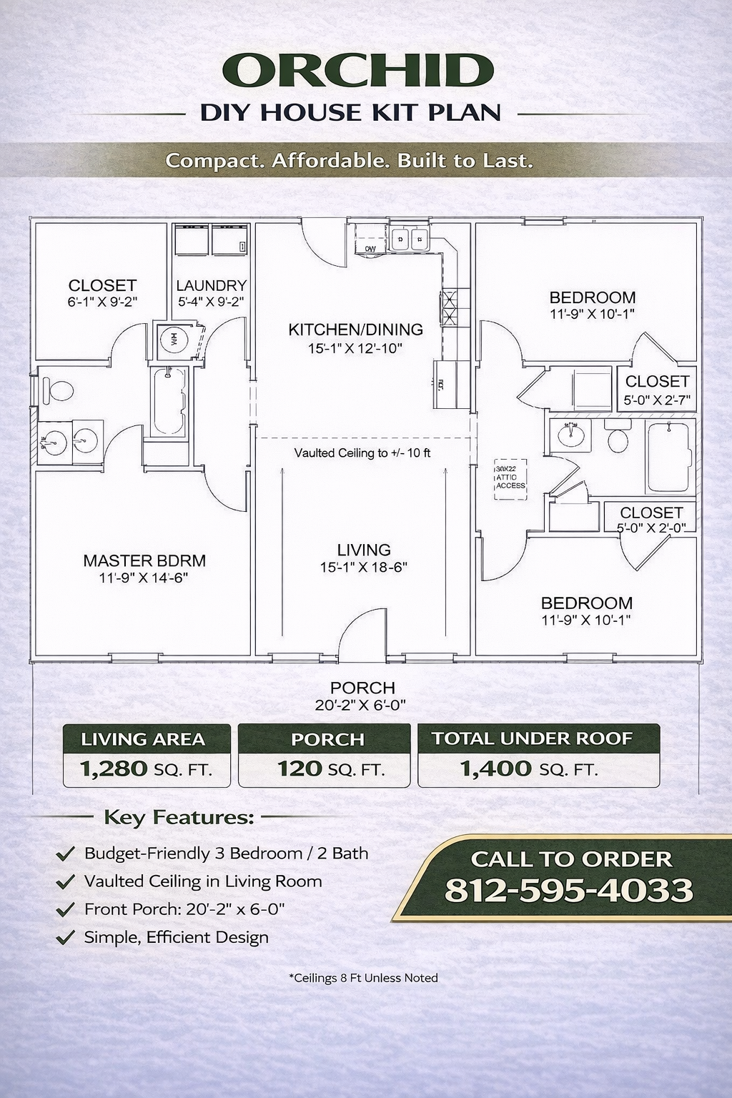 The Orchid Affordable House Kit (3 bed 2 bath)