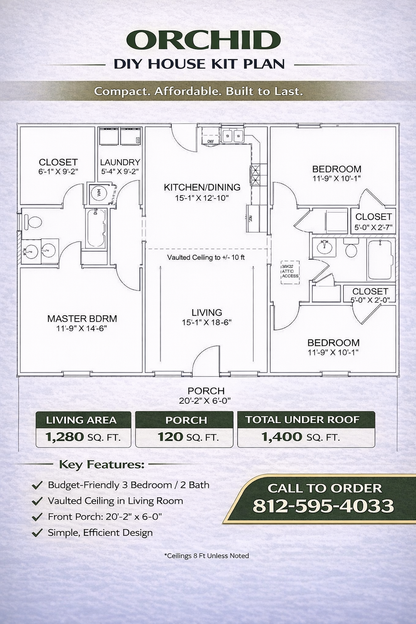 The Orchid Affordable House Kit (3 bed 2 bath)