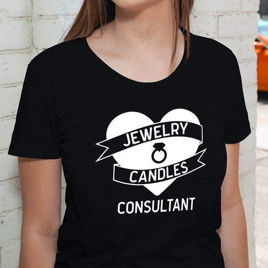 White On Black Heart Banner Short-Sleeve Shirt - Jewelry Clothing-Jewelry Apparel-The Official Website of Jewelry Candles - Find Jewelry In Candles!