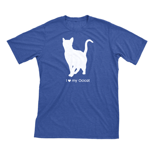 I Love My Ocicat | Must Love Cats® White On Heathered Royal Blue Short Sleeve T-Shirt-Must Love Cats® T-Shirts-The Official Website of Jewelry Candles - Find Jewelry In Candles!