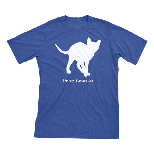 I Love My Savannah | Must Love Cats® White On Heathered Royal Blue Short Sleeve T-Shirt-Must Love Cats® T-Shirts-The Official Website of Jewelry Candles - Find Jewelry In Candles!