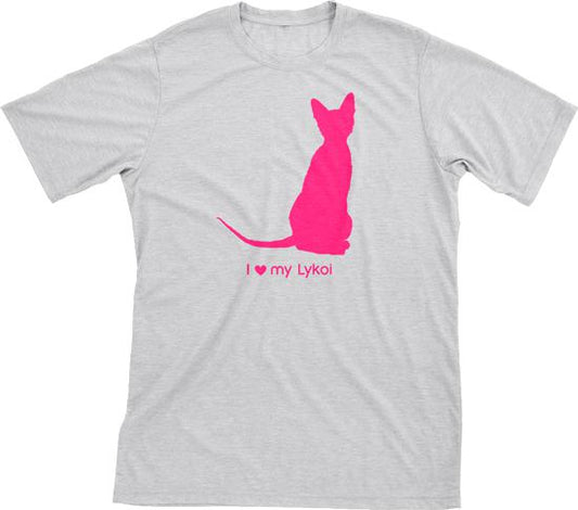 I Love My Lykoi | Must Love Cats® Hot Pink On Heathered Grey Short Sleeve T-Shirt-Must Love Cats® T-Shirts-The Official Website of Jewelry Candles - Find Jewelry In Candles!