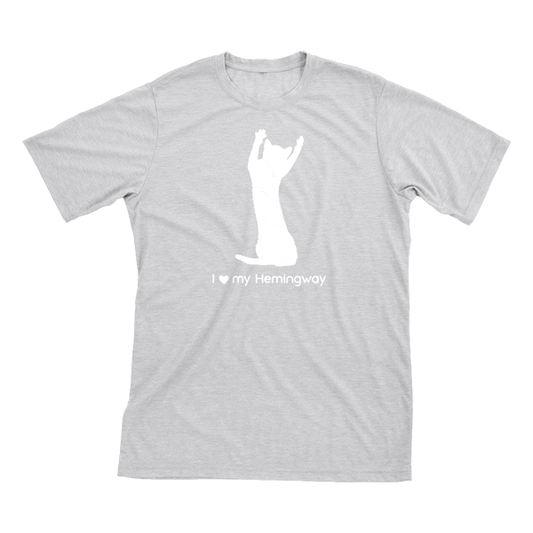 I Love My Hemingway | Must Love Cats® White On Heathered Grey Short Sleeve T-Shirt-Must Love Cats® T-Shirts-The Official Website of Jewelry Candles - Find Jewelry In Candles!