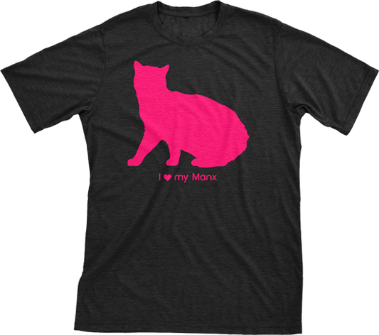 I Love My Manx | Must Love Cats® Hot Pink On Black Short Sleeve T-Shirt-Must Love Cats® T-Shirts-The Official Website of Jewelry Candles - Find Jewelry In Candles!
