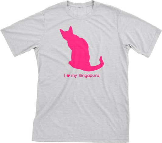 I Love My Singapura | Must Love Cats® Hot Pink On Heathered Grey Short Sleeve T-Shirt-Must Love Cats® T-Shirts-The Official Website of Jewelry Candles - Find Jewelry In Candles!