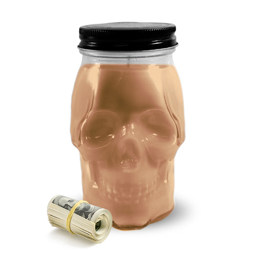 TRICK OR TREAT SKULL CASH CANDLE