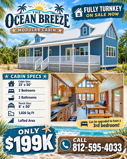 The Ocean Breeze Modular Cabin (2 bed 2 bath or 3 bed 2 bath options)