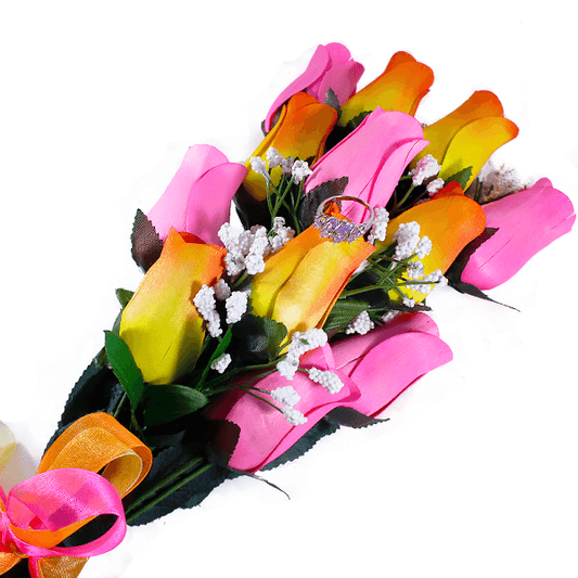 Orange Yellow Ombré & Pink Bouquet | Jewelry Roses®-Jewelry Roses®-The Official Website of Jewelry Candles - Find Jewelry In Candles!