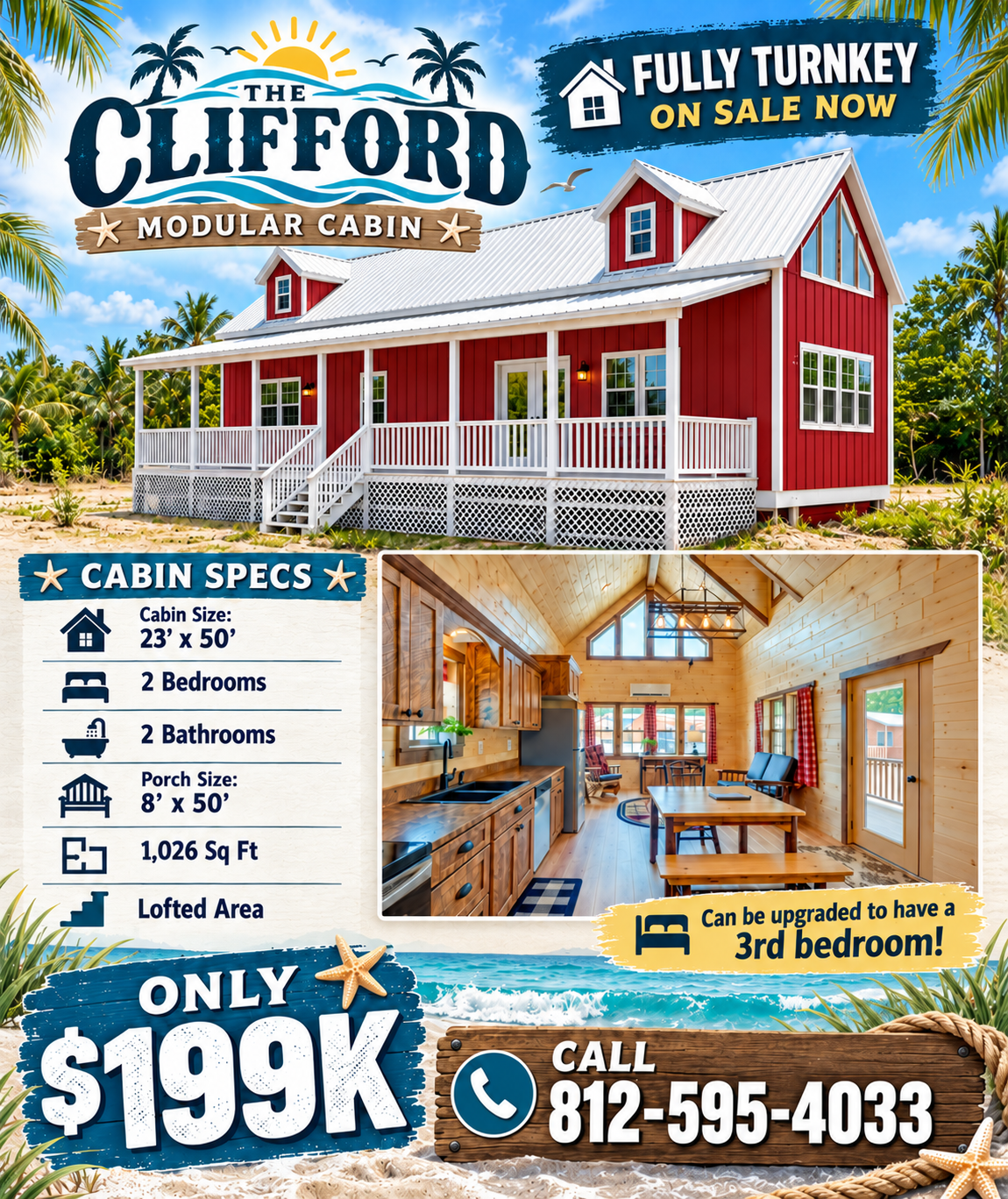 The Clifford Modular Cabin (2 bed 2 bath or 3 bed 2 bath options)