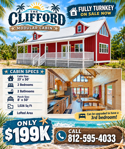 The Clifford Modular Cabin (2 bed 2 bath or 3 bed 2 bath options)