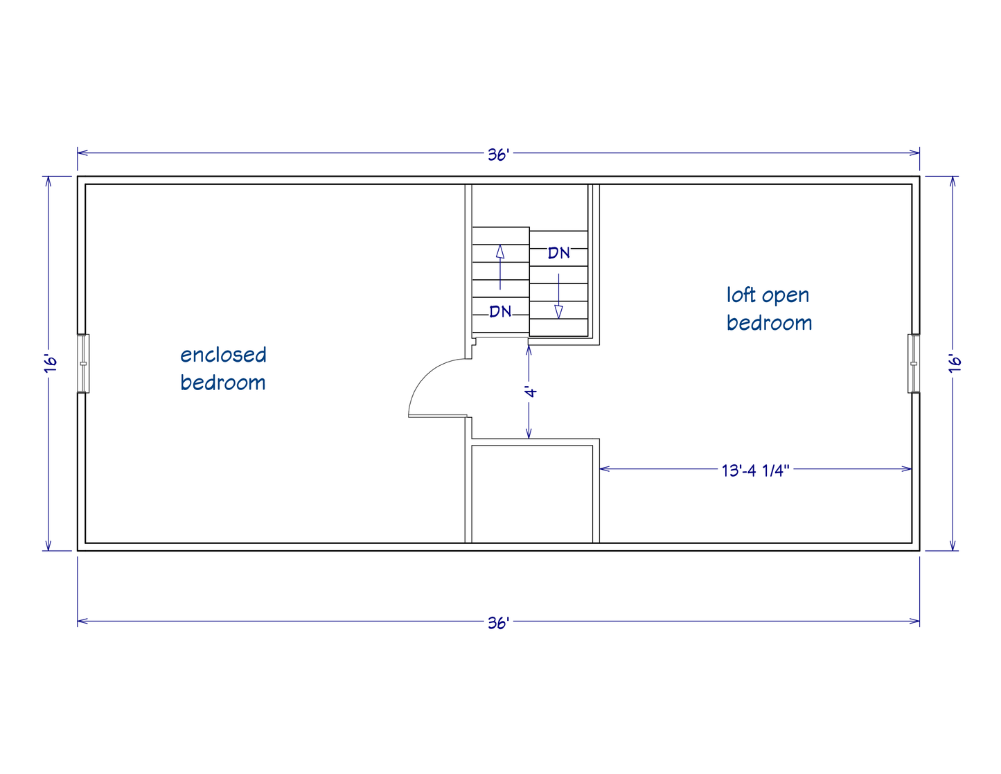 Plan #203 – “Big Bertha Cabin” | 2 Story, 2 Bed + 2 Loft Bedrooms, 1 Bath (864 Sq Ft)