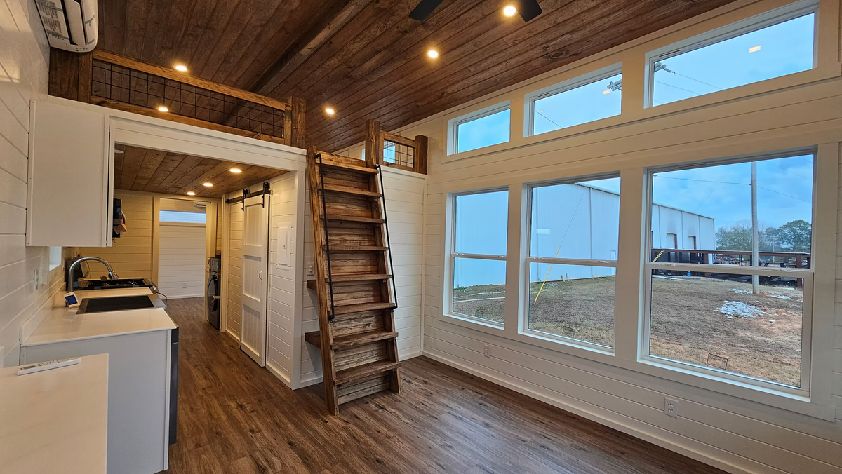 Module House Loft The Driftwood Loft – Modern Park Model with Loft & Bunk Room – Amish ...