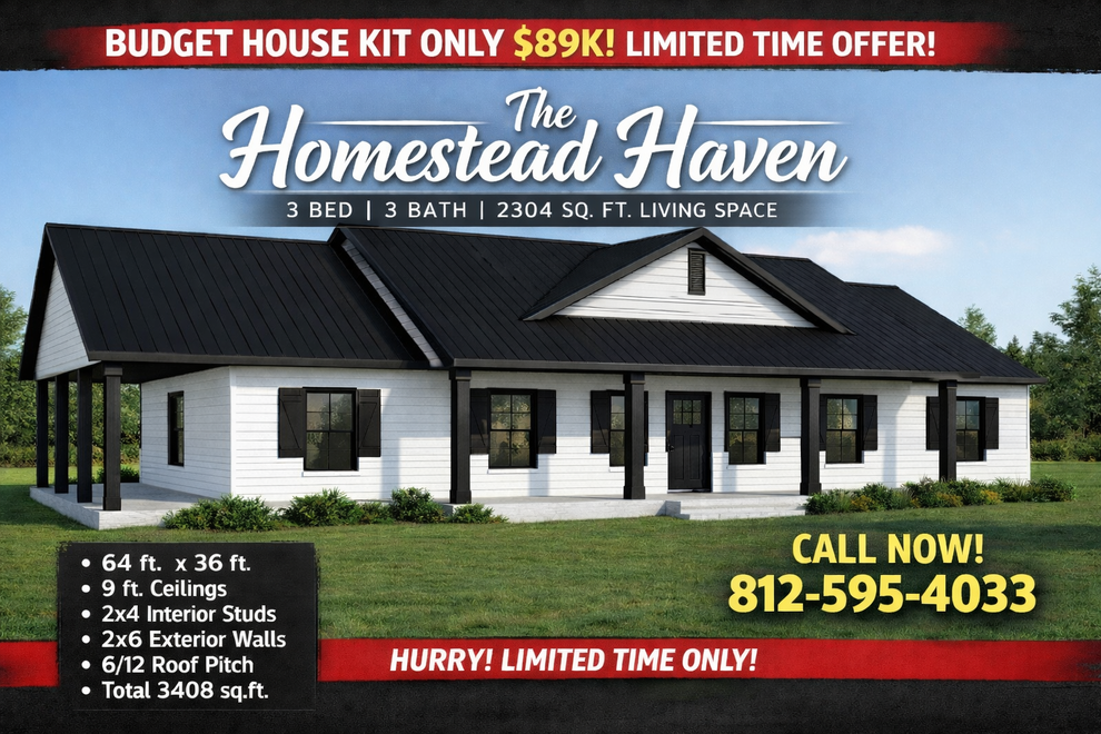 Homestead Haven Affordable House Kit (3 bed 3 bath) – Amish Built ...