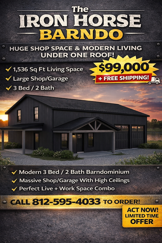 Iron Horse Barndo Affordable House Kit (3 bed 2 bath plus large shop/garage)