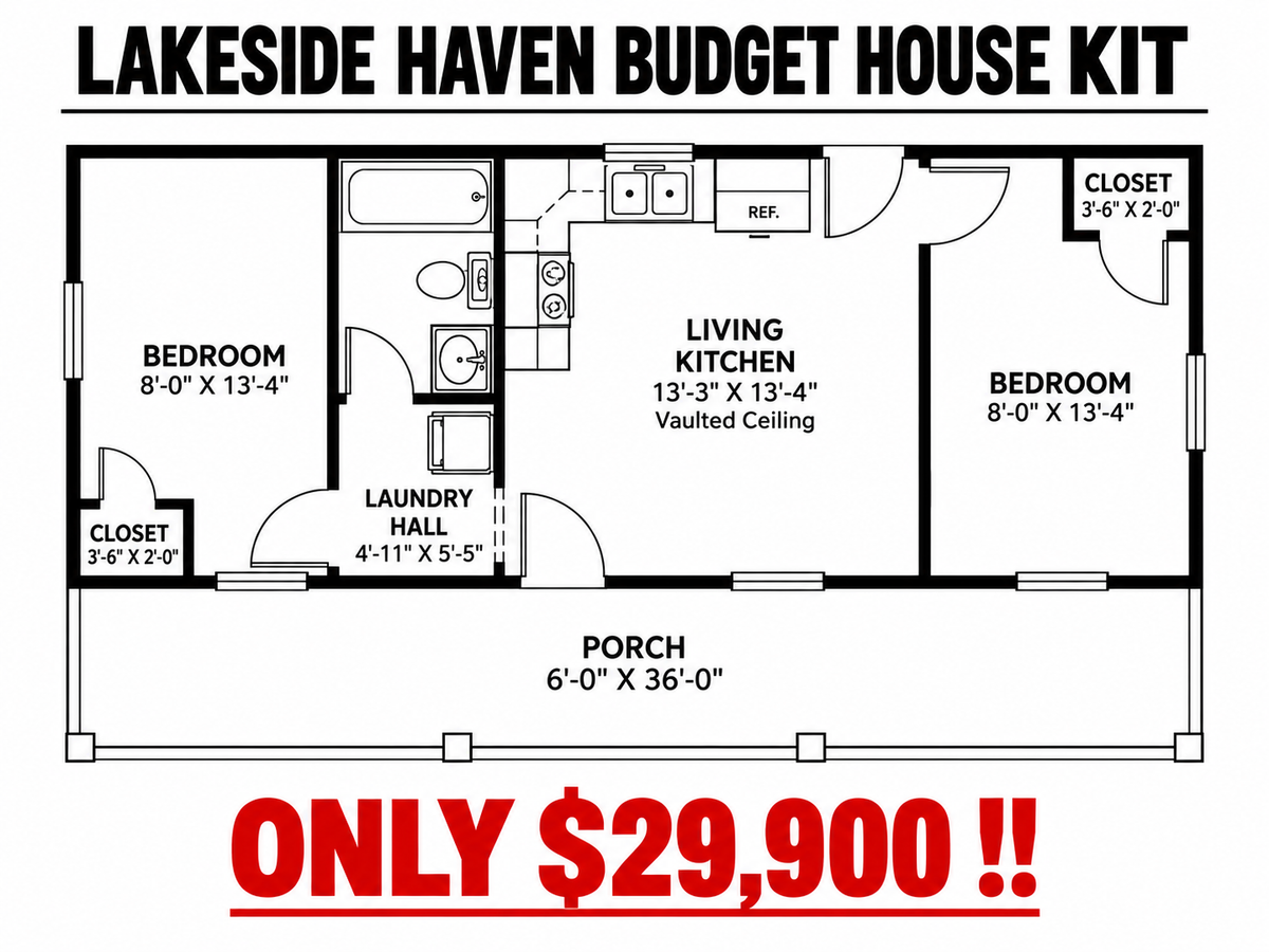Lakeside Haven Tiny Home Affordable House Kit (2 bed 1 bath)