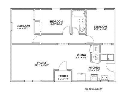 Midnight Ridge Affordable House Kit (3 bed 1 bath)