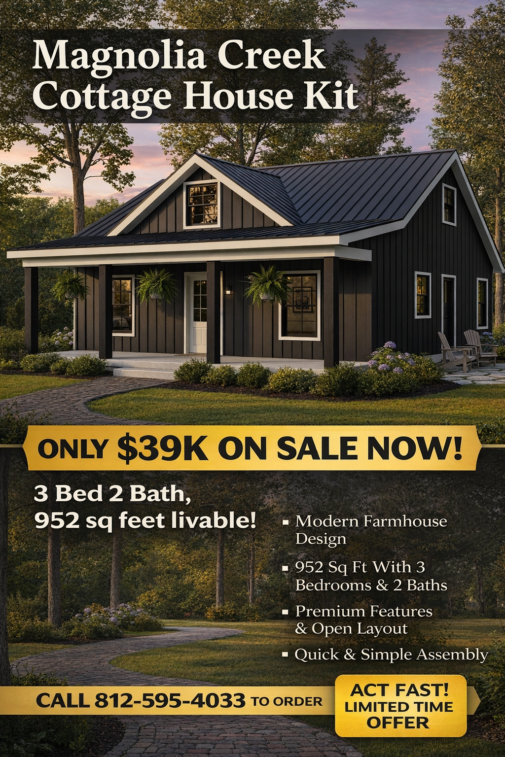 Magnolia Creek Cottage Affordable House Kit (3 bed 2 bath)