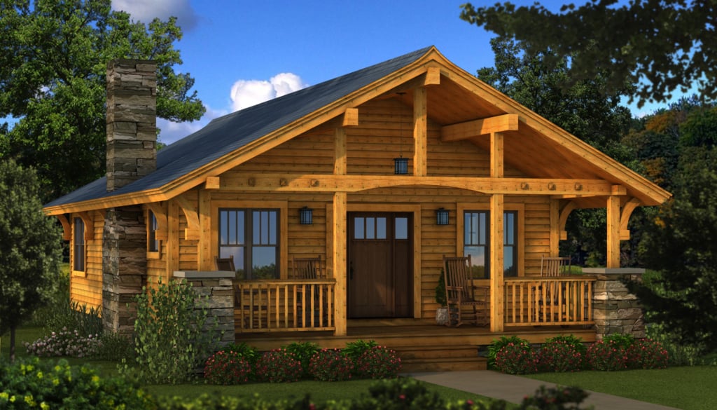 Southern Bungalow Log Home Plan - Log Home Kit